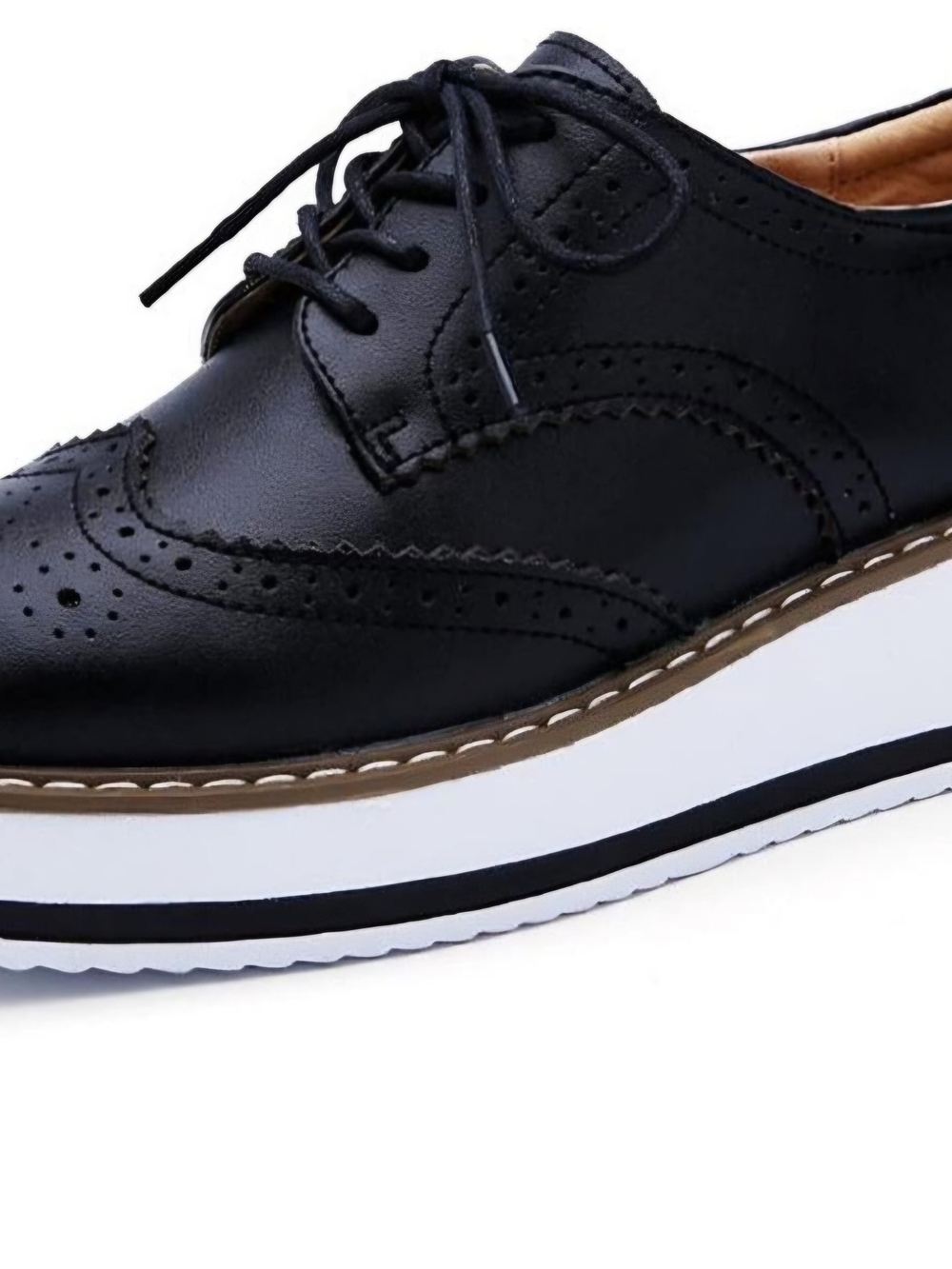 Black Platform Wingtip Derby Shoes for Women